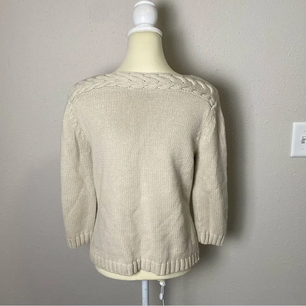 FIELD GEAR Cream Cotton Scoop Neck Knit Sweater Women's Size Medium